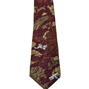 Chaps Ralph Lauren Men's 100% Silk Red Planes Tie 3.5"W 56"L Abstract
